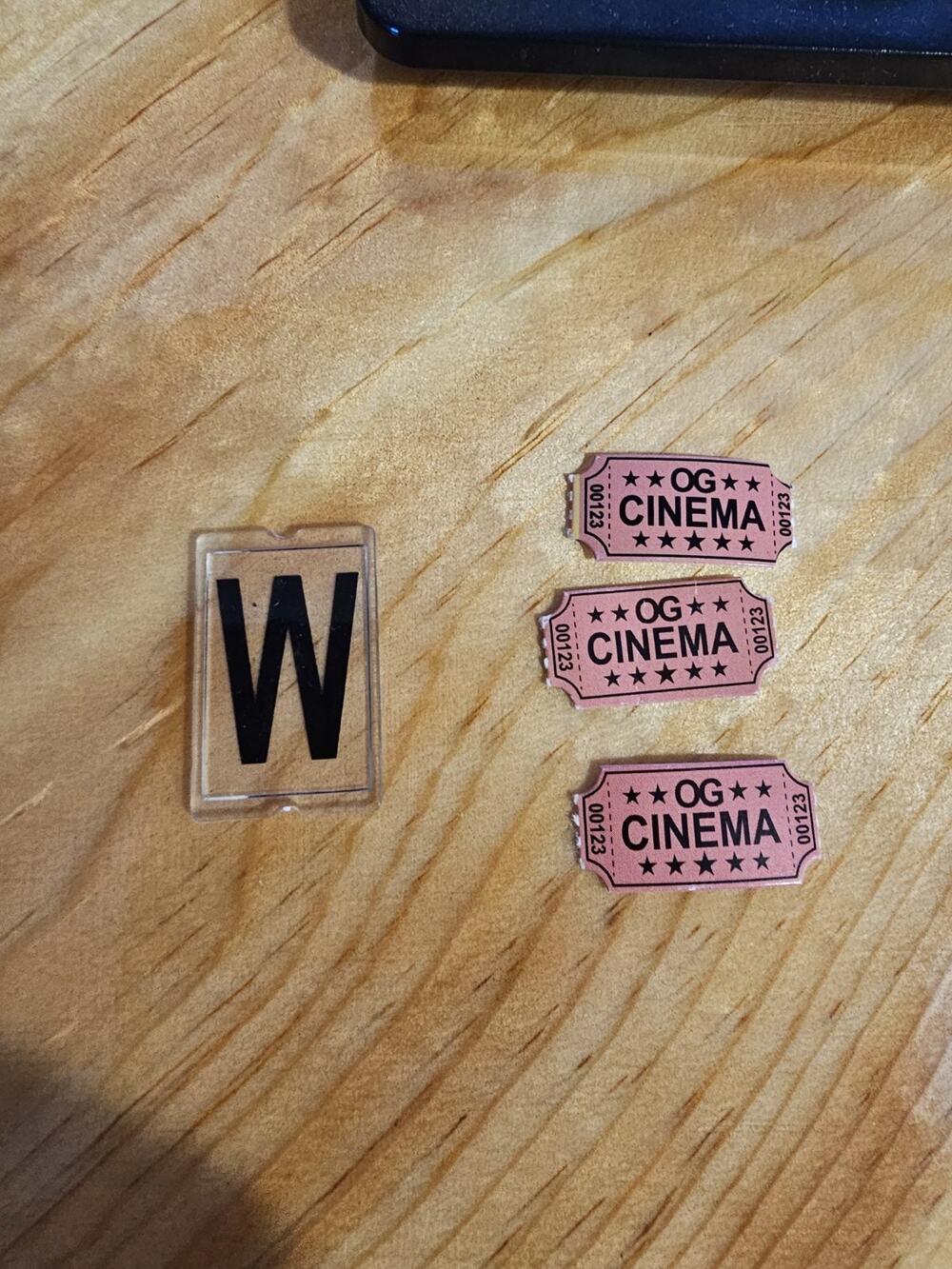 Our Generation Cinema Accessories Spares Extras - tickets and letter "M"/"W"